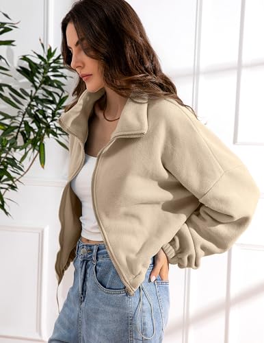 Women fleece crop jacket Zip Up Oversized Sweatshirts fall and Winter Clothes Long Sleeve Outfits3