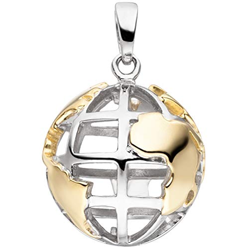 Jobo Damen-Anhänger Weltkugel aus 925 Sterling Silber Bicolor vergoldet