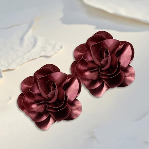 Image of 2Pack 6inch Extra Large Satin Brooches Lapel Pins Dainty Elegant Fabric Camellia Rose Flower Brooch Pin for Women Wedding Part Dance Clothes Accessories Jewelry