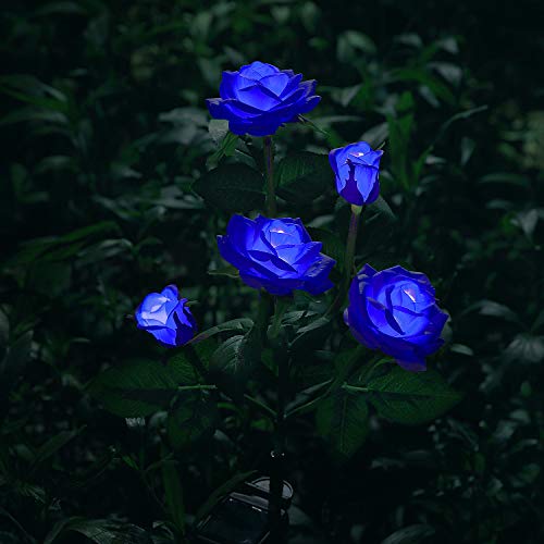 Blue Rose Flower Christmas Pathway Yard Grave Decor Solar Light