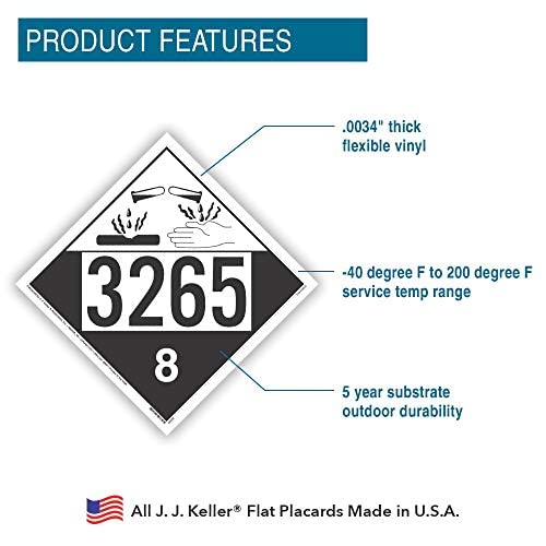 3265 Placard, Class 8 Corrosive 25-pk. - 10.75