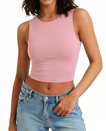 Image of Avidlove Crop Tops for Women Crew Neck Basic Tank Sexy Double Lined Seamless Crop Going Out Summer Tops