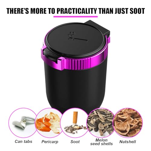 Image of Portable Car Ashtray with Lid, Stainless Detachable Mini Car Trash Can with LED Blue Light, Windproof Auto Truck Ashtray Cup Holder, Universal Smokeless Ashtray for Car Outdoor Travel Home (Purple)