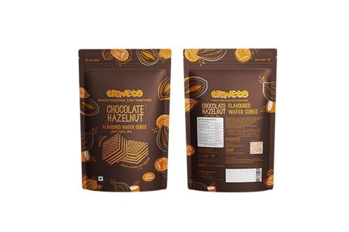 Image of Craveto Chocolate Hazelnut Wafer Biscuit Cubes, Pack of 4 | 300g (4 x 100g Packs) | Wafer Layered with Chocolate & Hazelnut Cream | Bite Sized Chocolatey Snacks