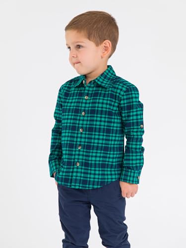 Image of RUGGEDBUTTS Boys Solid Cotton Long Sleeve Button Down Shirt with Button Tabs