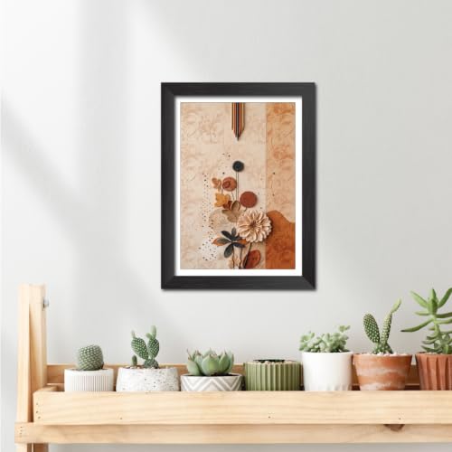 Image of TenorArts Floral Art 3D Clay Textured Digital Print Photo Frame, Modern Art Abstract Painting For Bedroom Living Room Home and Cafe Decor | Minimal Drawing Black Framed Posters for Decoration (9x12 inches) [CL-F18]