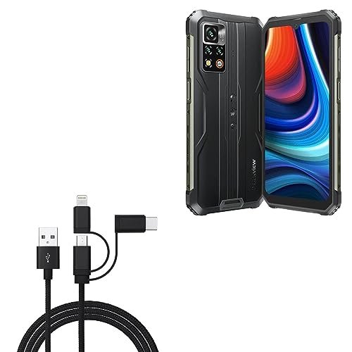 BoxWave Cable Compatible with Blackview BV9200 - AllCharge 3-in-1 Cable - Jet Black
