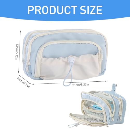 Image of Pencil Cases Large Capacity Pencil Bag Pouch Holder Box for Girls Kids Office Students Organizer School Stationery Supplies (Blue)