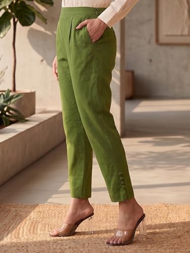 Image of Yash Gallery Women's Regular Fit Mid Rise Solid Lycra Trouser Regular Pants