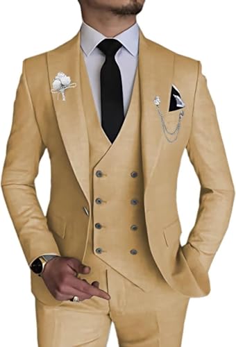 Rdzding Men's Suit 3 Piece Slim Fit Business Suit Double Breasted Suit Men Formal Suit for Wedding Prom Dinner Party