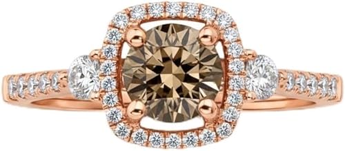 Purple Star Cushion Cut Chocolate Brown Diamond Ring Halo Diamond Ring Engagement & Wedding Ring For Women's 14K Solid Rose Gold Plated Handmade Jewelry (7)