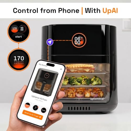 Image of Upliance Air Fryer Oven 12L | AMOLED Smart Dial | Crispy, Juicy & Golden Texture Control | Fry, Bake, Grill & Roast | 360 Air Circulation | 90% Less Oil | See-Through Window | 1800W | 2 Yr Warranty