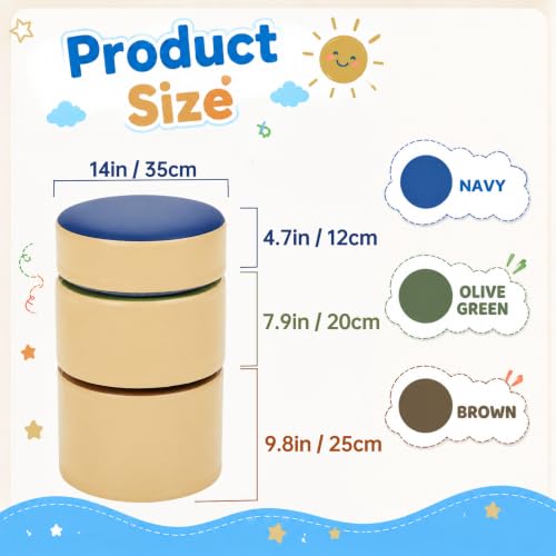 Image of 3 Pcs Flexible Seating for Classroom Elementary, Round Ottoman Seating Set, Multi Size Soft Modular Colorful Floor Cushion Stools for Preschool Kindergarten Reading Corner, Playroom