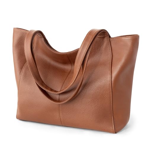 befen Soft Real Leather Tote Bag for Women Work, Women's Slouchy Casual Zipper Tote Work Bag Totes...