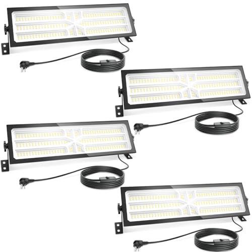 4 Pack Linkable LED Shop Lights with Outlets