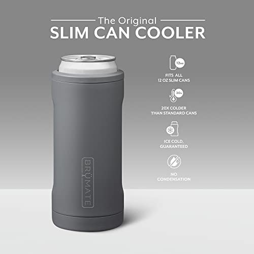 Brümate Hopsulator Slim Can Cooler Insulated For 12Oz Slim Cans | Skinny Can Coozie Insulated Stainless Steel Drink Holder For Hard Seltzer, Beer, Soda, And Energy Drinks (Matte Gray) #TOP1