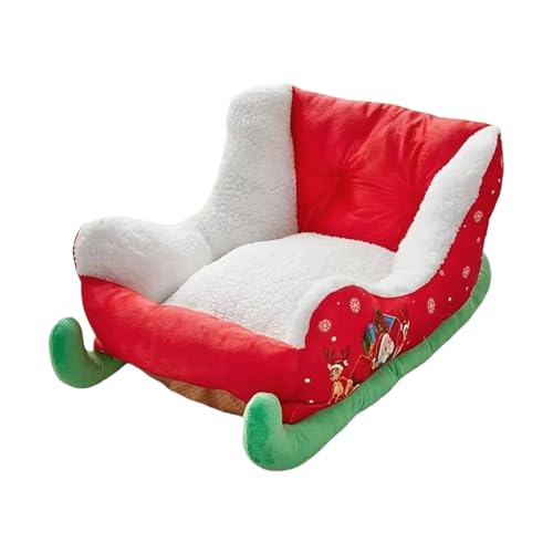 Yulokdwi Cuccia per Cani a Tema Natalizio,Cuccia in Peluche a Forma di Slitta di Natale,Gattini Da Interno | per Inverno Balcone Interno Casa Camera da Soggiorno Esterno