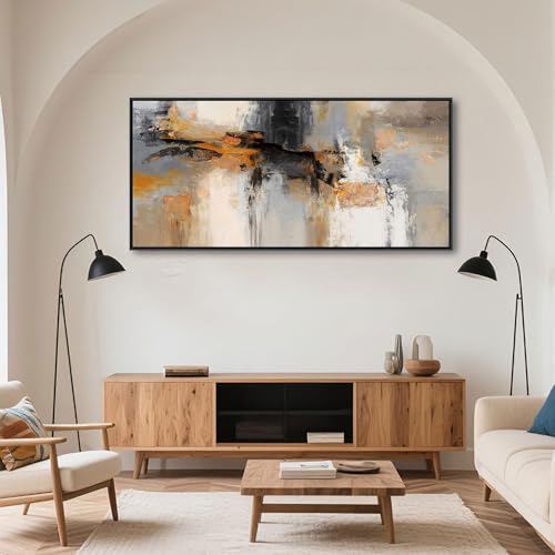 Image of Abstract Canvas Wall Art - Large Framed Gray and Orange Paintings - Modern Wall Art Decor for Living Room & Office - Includes Pictures for Home Decoration Artwork for Bedroom 24x48IN