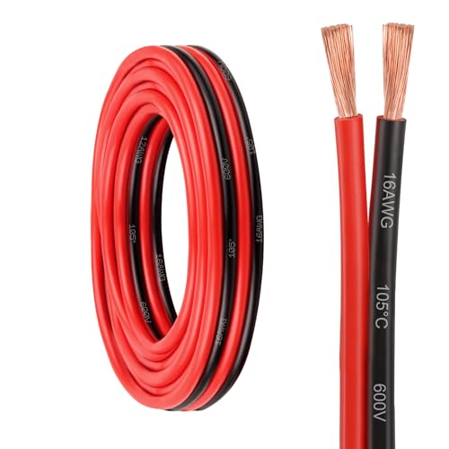 16 Gauge Wire - 16 AWG 2 Conductors Copper Wire Battery Cable Oxygen Free Copper Wire for Solar Panel, Automotive, Trailer, RV and Speaker (16 Gauge 10FT)