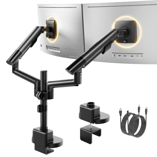 Brazo monitor doble monTEK con hub USB inteligente y soporte resistente articulado para escritorio