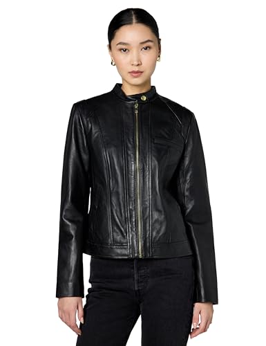 Cole Haan Women's Zip Front Leather Coat