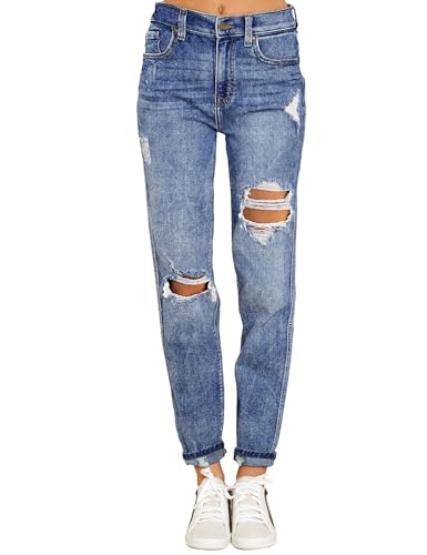 luvamia Casual Womens High Waisted Jeans Ripped Boyfriend Denim Pants