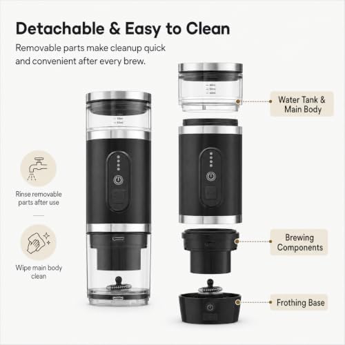 welsteepse Portable Coffee Maker for Ground Coffee & Capsules, Self-Heating Travel Coffee Machine with 20 Bar Pressure and Milk Frother for Car, Office, Hotel, Camping and Business Trips — view 6