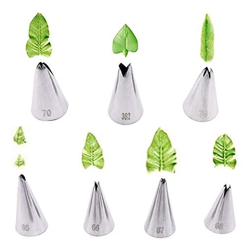 Leaf Piping Tips, Hsxxf 7PCS Russian Piping Tips Stainless Steel Piping Tips Piping Nozzles Cake Piping Icing Nozzles Cake Decorating Tips Set for DIY Baking Tools (7PCS Leaf)