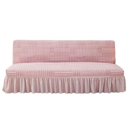 JNTFNE Funda elástica para futón, funda gruesa con faldón, funda extraíble para sofá sin brazos, plegable, lavable, rosa, grande