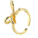 GAROZATION Anillo de Lazo Ajustable para Mujer, Diseño Hueco, Color Dorado, Joyería Fina, Anillo de Promesa Adecuado para San Valentín y Aniversarios, Obsequio Original para Adolescentes
