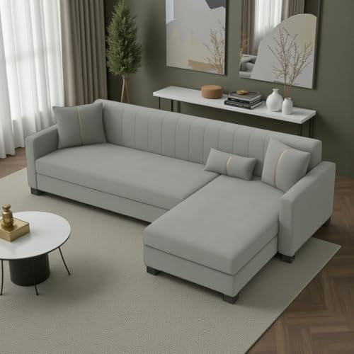 Image of SOCOZI Almeria 5 Seater RHS L Shape Sofa Set | Soft Velvet Suede Fabric | Modern Design | Plush Comfort Cushions for Living Room (Light Grey)