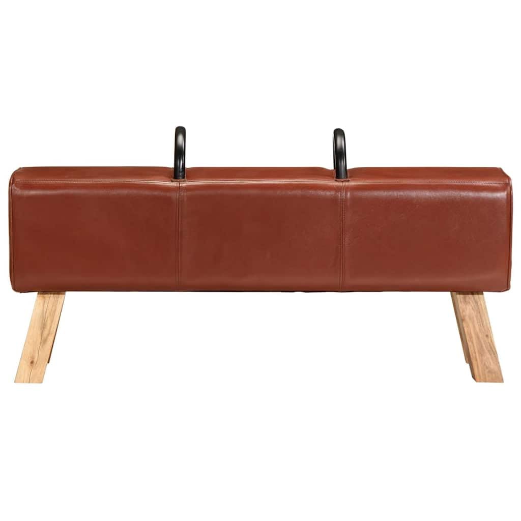 Ławka Turnbock-Design brązowa 110 cm prawdziwa skóra ławka do siedzenia z drewnianą ramą tapicerowane oparcie do salonu sypialni korytarza