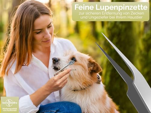 InstrumenteNrw Spitze Zeckenzange mit Lupe Kombi Zecken Pinzette - Rostfrei -