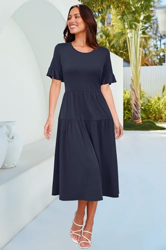 Image of STYLEWORD Womens Summer Casual Short Sleeve Flowy Midi Beach Dress