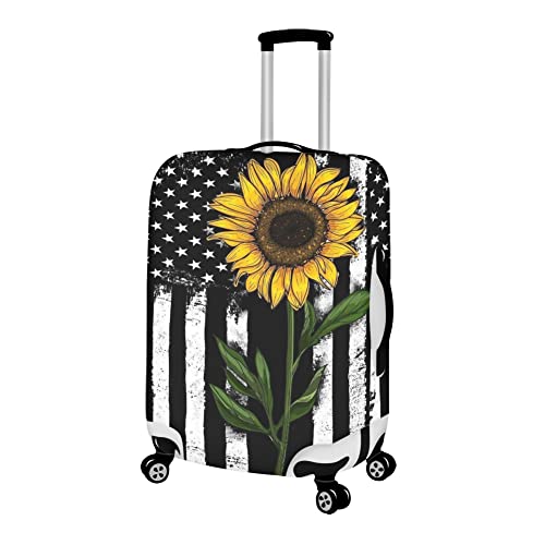Bigcardesigns American Flag Sunflower Luggage Covers,Elastic Suitcase Protector For Womens Mens,Fourth Of July Memorial National Day Travel Luggage Protective,22"-25" #TOP29