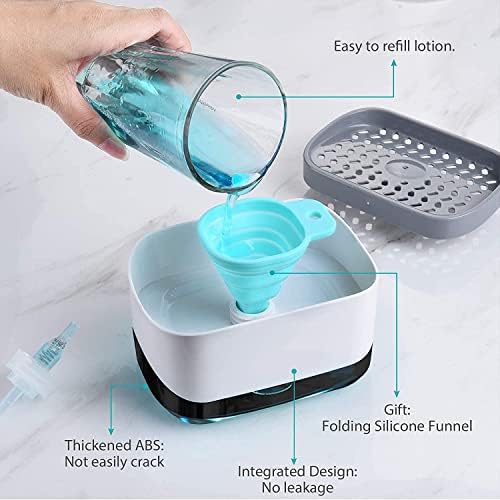 Dish Soap Dispenser with Sponge Holder - Newest 2 in 1 Countertop Washing Liquid Hand Pump Detergent Soap Daddy Dispenses for Kitchen Sink Caddy Organiser Tidy