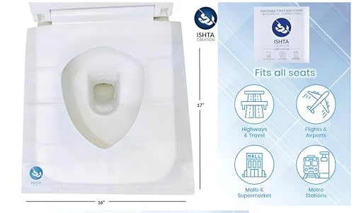 Image of ISHTA Disposable Waterproof Toilet Seat Covers - 60 Covers (5 Covers /Pack - 12 Pack) | Fold To Hold So No Contact With Unhygienic Seats | Fabric | Hygiene Anytime Anywhere