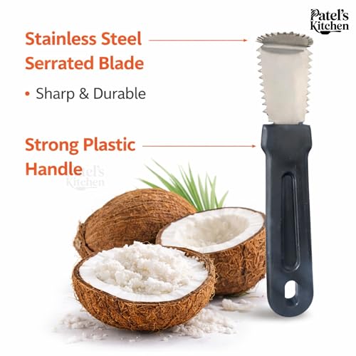 Image of PATEL'S KITCHEN Coconut Scraper Tool with Bent Stainless Steel Blade | Hand Coconut Grater with Strong Non-Slip Handle | Coconut Scraping Tool for Chutney, Curry & Sweets - 2 Units