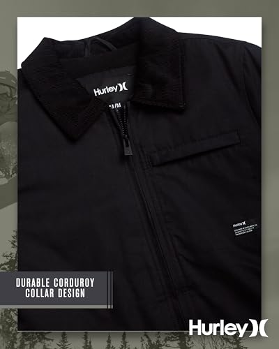 Image of Hurley Mens Jacket - Soft Twill Coat with Full Polar Fleece Lining - Corduroy Collar Outerwear Jacket for Men