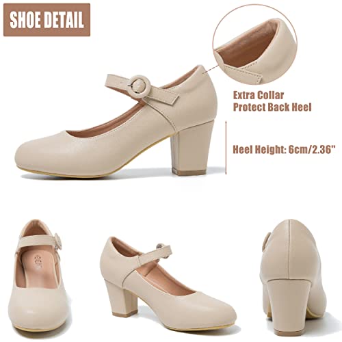 Mary Jane Shoes Women Chunky Heel Pumps Closed Round Toe Ankle Strap Block Heels Comfortable Work Wedding Dress Vintage 1920s Shoes2