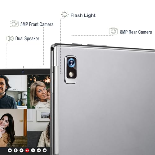 Image of Oangcc Android 13 Tablet 10 Inch 2026, 12GB+128GB+2TB Expand, 8000mAh Battery, Octa-Core, 5MP+8MP Dual Camera, 2.4G /5G WiFi, GPS, 1280x800 IPS, Tablets with Keyboard Mouse & Case - Grayish Blue