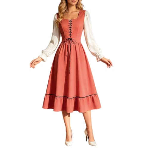 Vestido medieval mujer de cuadros y cuello cuadrado con cordones