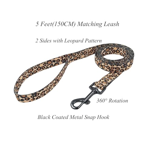 Olahibi Hundehalsband und Leine Set, Leopard-Muster, Polyester-Material, 150 cm passende Leine, für kleine Hunde (S, Brauner Leopard)