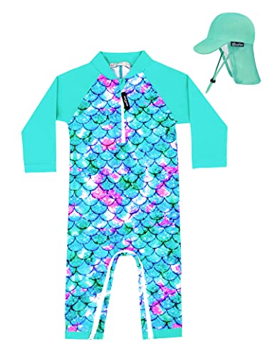 weVSwe Traje de baño para bebé niña con protección Solar UPF 50+ con Cremallera en la Entrepierna, Escamas de Pescado Verde, 18 Meses Cover