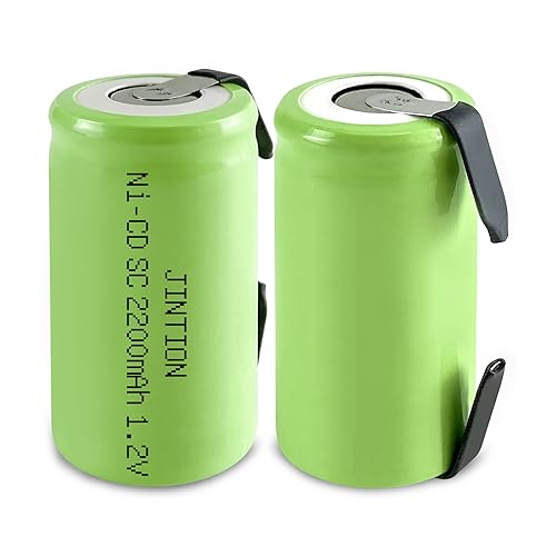JINTION 2200mAh Sub C NiCd Rechargeable Batteries for Power Tools 1.2V Flat Top Sub-C Cell Batteries with Tabs, 2 Packs