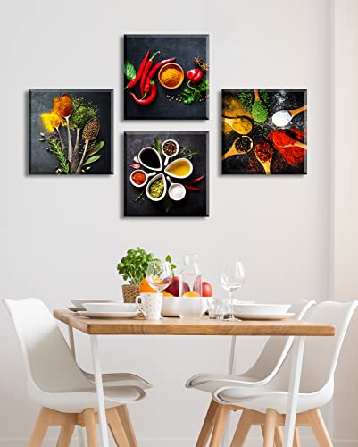 Blinfeiru Kitchen Wall Decor Colorful Spices Seasoning Spoon Canvas Wall Art Vintage Painting Picture For Modern Home Dining Room Contemporary Artwork Decoration Stretched And Framed Ready To Hang 12"X12"X4 thumb #1