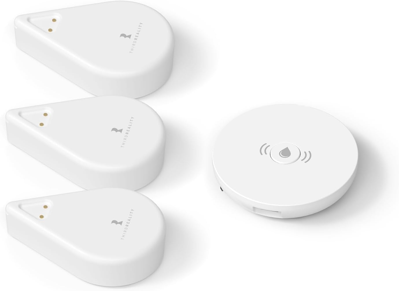 Smart Water Leak Sensor KM1, Matter Over WiFi, 1 KM1-controller with 100dB Alarm & 3 Water Detectors, 3-Year Battery Life, No Batteries, Work with Apple Home, Alexa, Home Assistant, Homey