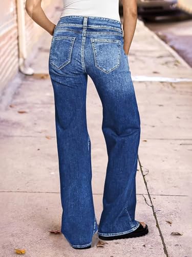 Flamingals Women's Straight Leg Mid Waist Casual Denim Jeans for Women High Stretch Long Jeans for Women4