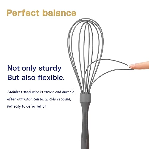 Dishwasher Safe Whisk, Professional Whisks For Cooking Non-Scratch, Stainless Steel & Silicone Wisk, Plastic Rubber Whisk Tool For Nonstick Cookware Pans, Heat Resistant Whisk 12-Inch, Grey. - Image 5