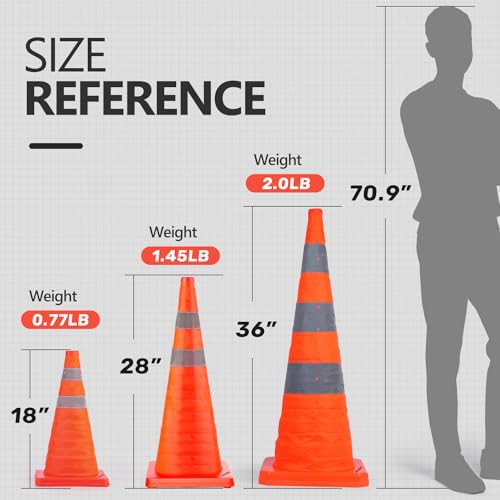 Image of BATTIFE 2 Pack 36 Inch Collapsible Traffic Cones, Orange Safety Cones